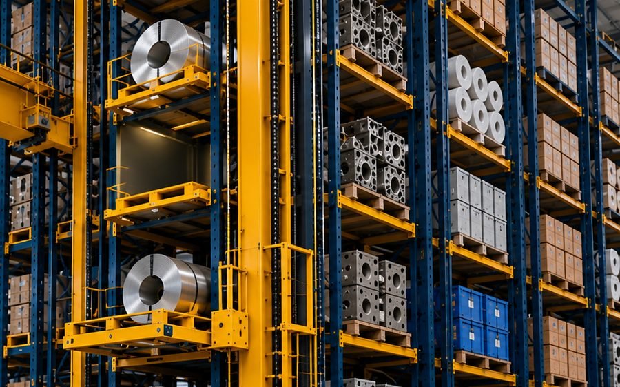High-rise racks with automated lift and stacker